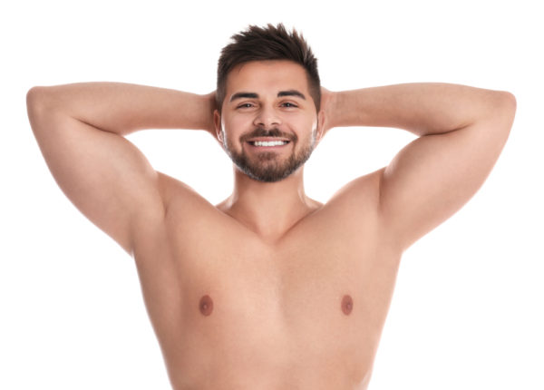 man with waxed underarms and chest