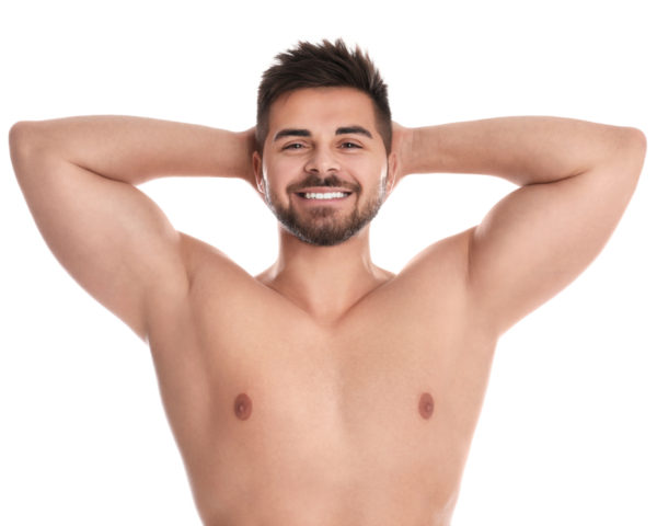 man with waxed underarms and chest